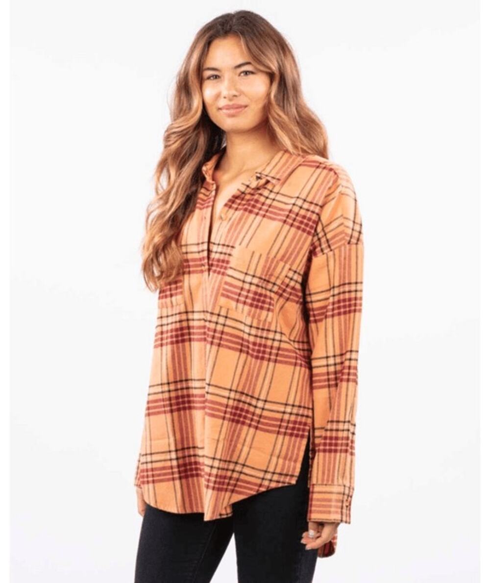 Rip Curl Seeker Flannel Shirt in a Clay orange plaid pattern Size XS
